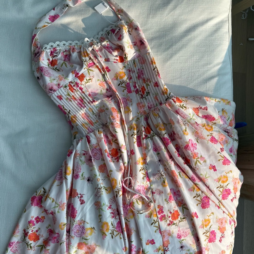 Floral Halter Dress with Pink and Yellow Accents